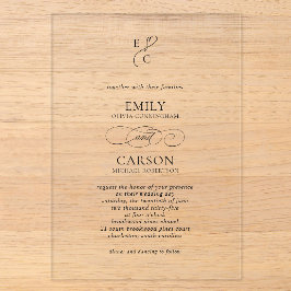 Invitaciones Acrílicas Elegante Logotipo de Monograma Simple de Escritura