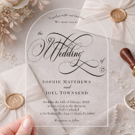 Invitaciones Acrílicas Elegante Lujo Caligrafía Arco Boda Transparente