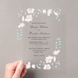 Invitaciones Acrílicas Elegante Magnolia Eucalyptus Boda Floral