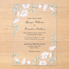 Invitaciones Acrílicas Elegante Magnolia Eucalyptus Boda Floral