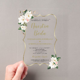 Invitaciones Acrílicas Elegante Magnolia Gold Spanish Nuestra Boda 