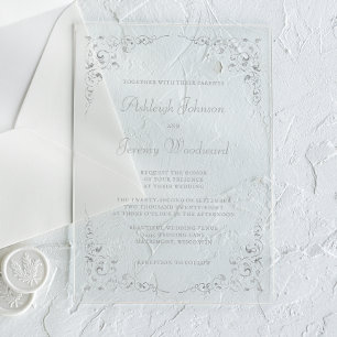 Invitaciones Acrílicas Elegante marco botánico de escritura de plata vint