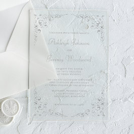 Invitaciones Acrílicas Elegante marco botánico vintage de plata con letra