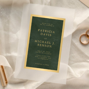 Invitaciones Acrílicas Elegante marco de boda verde oscuro y dorado