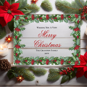 Invitaciones Acrílicas Elegante marco de Navidad con acebo y bayas