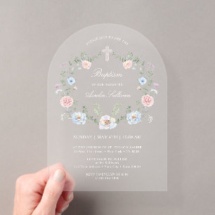 Invitaciones Acrílicas Elegante Marco Floral Bautizo