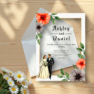 Invitaciones Acrílicas Elegante Marco Floral Novia Y Boda De Moda Groom