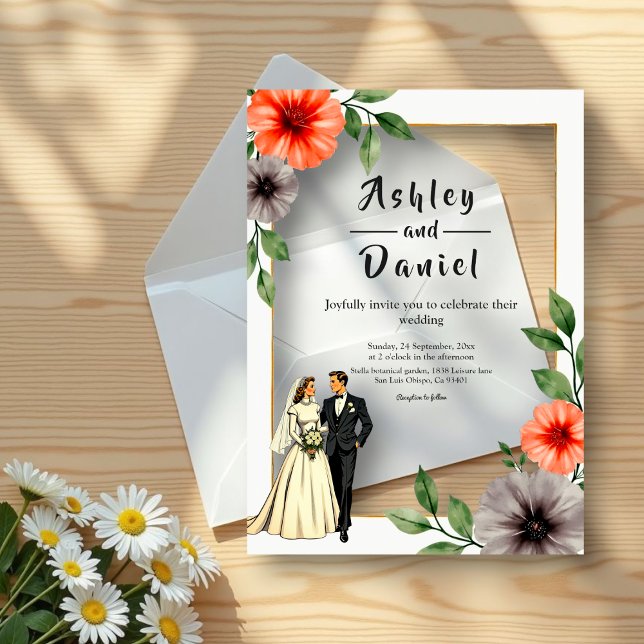 Invitaciones Acrílicas Elegante Marco Floral Novia Y Boda De Moda Groom (Subido por el creador)