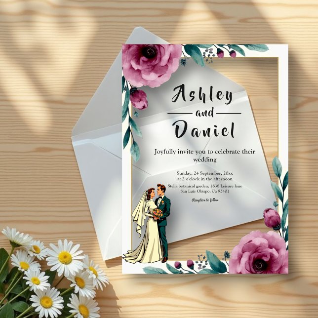 Invitaciones Acrílicas Elegante Marco Floral Novia Y Boda Groom Boho (Subido por el creador)