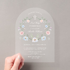 Invitaciones Acrílicas Elegante Marco Floral Primera Santa Comunión