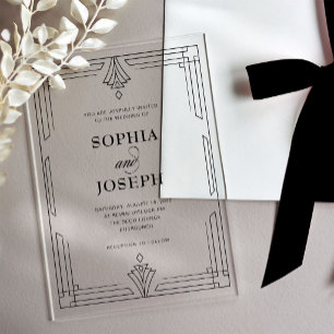 Invitaciones Acrílicas Elegante Marco Negro Boda Formal Atemporal