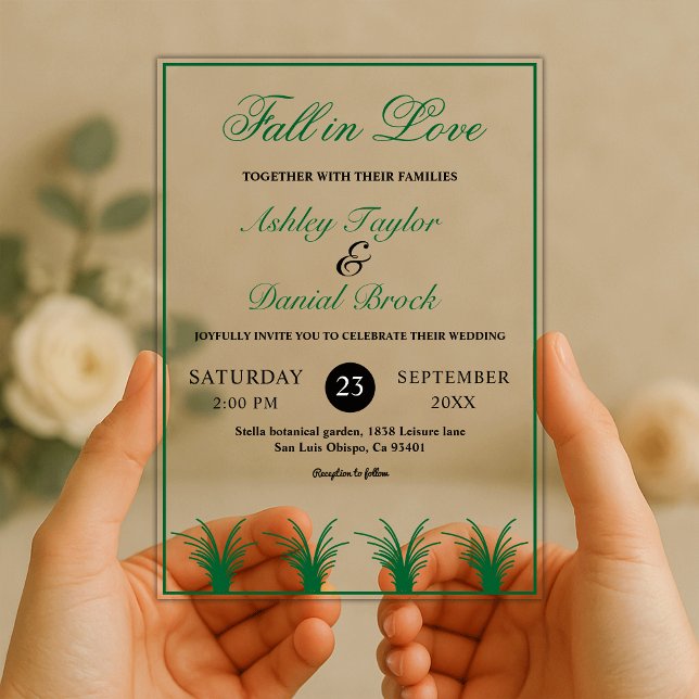 Invitaciones Acrílicas Elegante marco rústico verde boho boda otoño (Subido por el creador)