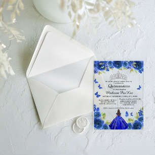 Invitaciones Acrílicas Elegante Mariposa Floral Real Azul Quinceañera