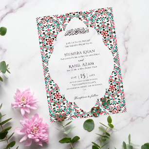 Invitaciones Acrílicas Elegante Mármol Verde Persa Joya Musulmana Marrón