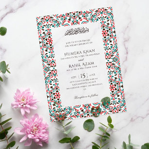 Invitaciones Acrílicas Elegante Mármol Verde Persa Joya Musulmana Marrón