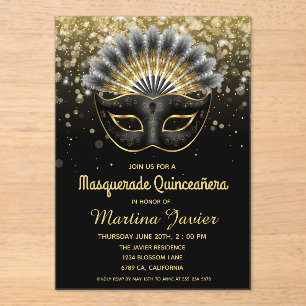 Invitaciones Acrílicas Elegante mascarada Quinceañera 15º cumpleaños