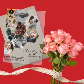 Invitaciones Acrílicas Elegante matrimonio de fotos de Honeycomb salva la