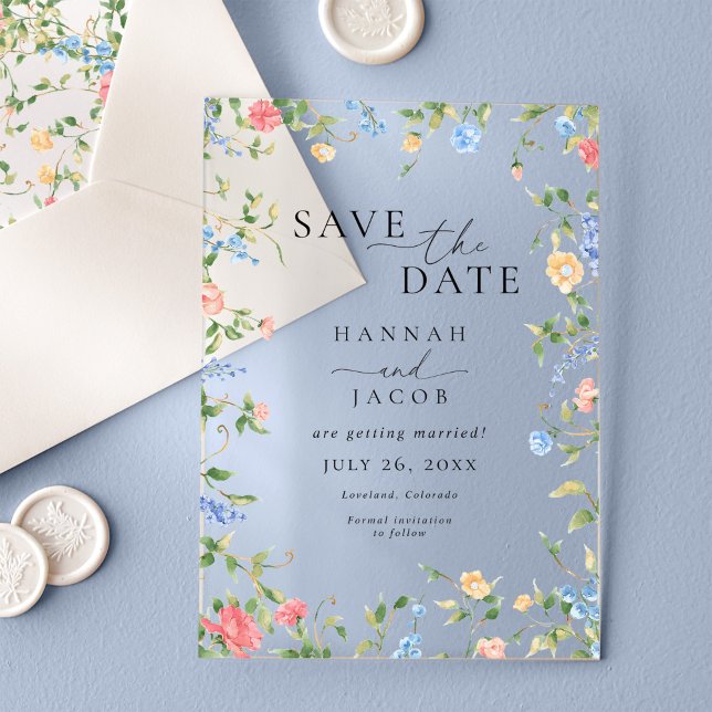 Invitaciones Acrílicas Elegante matrimonio floral de flores silvestres sa (Subido por el creador)