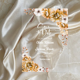 Invitaciones Acrílicas Elegante matrimonio floral Naranja Guardar la fech