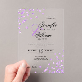 Invitaciones Acrílicas Elegante matrimonio Purpurina púrpura Confetti tem