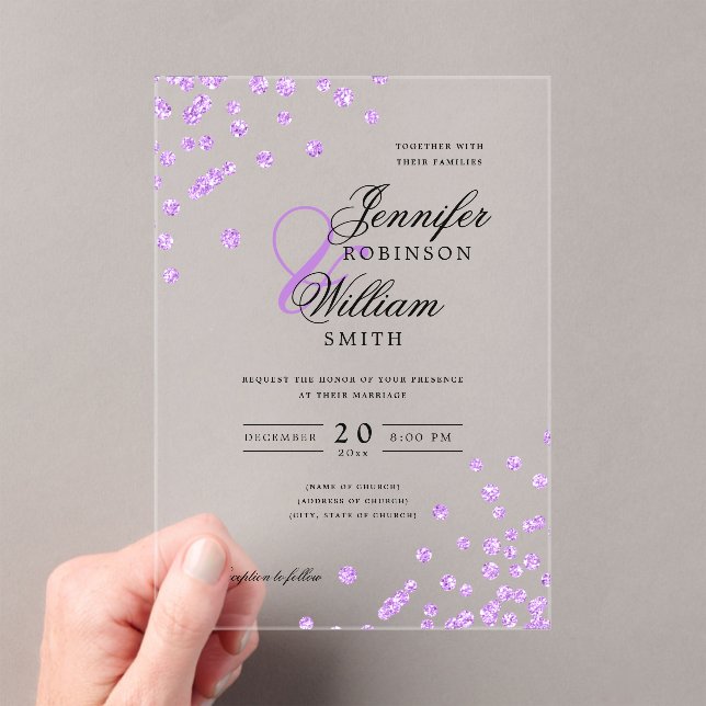 Invitaciones Acrílicas Elegante matrimonio Purpurina púrpura Confetti tem (Insitu (portátil))