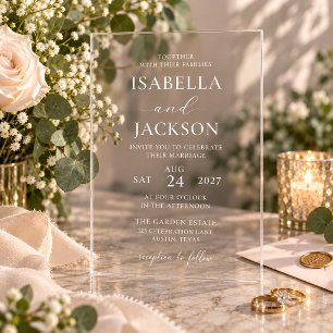Invitaciones Acrílicas Elegante Minimalista Boda de Acrílico Transparente