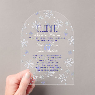Invitaciones Acrílicas Elegante Minimalista Boda de Invierno con Copo de