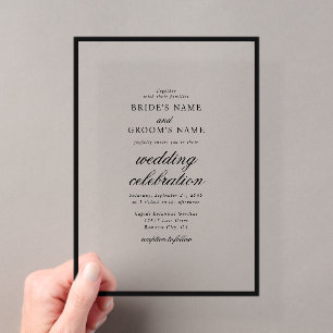 Invitaciones Acrílicas Elegante Minimalista Boda Monograma Blanco Negro
