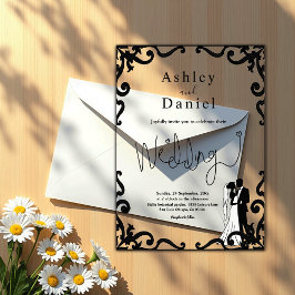 Invitaciones Acrílicas Elegante Moda Boda De Marco De Pareja Blanco Y Neg