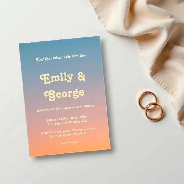 Invitaciones Acrílicas Elegante Moda Naranja Azul Boda Sky Sunset (Subido por el creador)