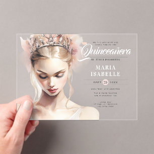 Invitaciones Acrílicas Elegante Moda Rubor Pink Quinceanera Birthday Part