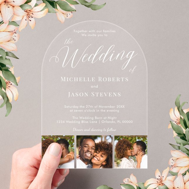 Invitaciones Acrílicas Elegante moderno 3 Boda de caligrafía fotográfica (Subido por el creador)