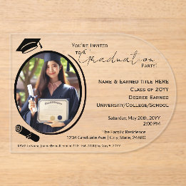 Invitaciones Acrílicas Elegante, moderno graduado de fotografía, Fiesta n