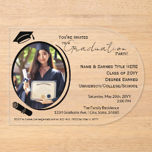 Invitaciones Acrílicas Elegante, moderno graduado de fotografía, Fiesta n