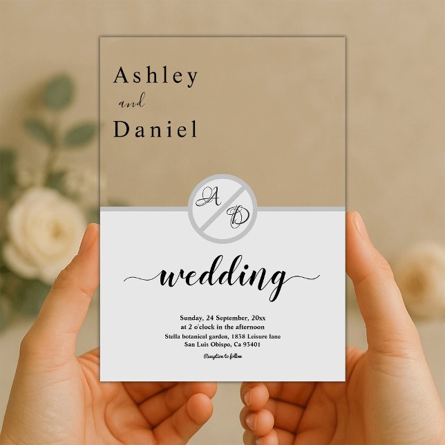 Invitaciones Acrílicas Elegante Monograma Boda De Moda Gris Negro Y Blanc (Subido por el creador)