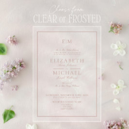 Invitaciones Acrílicas Elegante Monograma Clásico de Rosa Polvorienta Bod