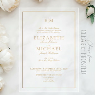 Invitaciones Acrílicas Elegante Monograma de Bodas con Letra Clásica en O