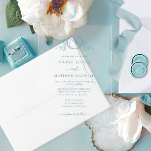 Invitaciones Acrílicas Elegante Monograma de Corona Real de Vidrio Marino