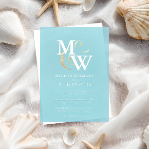 Invitaciones Acrílicas Elegante Monograma de Vidrio Marítimo Ampersand Bo