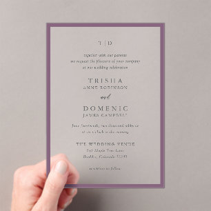 Invitaciones Acrílicas Elegante Monograma Púrpura Boda moderno