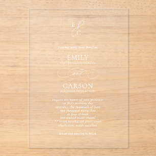 Invitaciones Acrílicas Elegante Monograma Simple Moderno de Boda