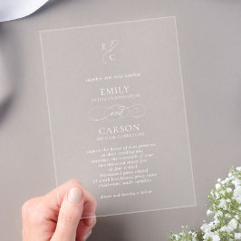 Invitaciones Acrílicas Elegante Monograma Simple Moderno de Boda