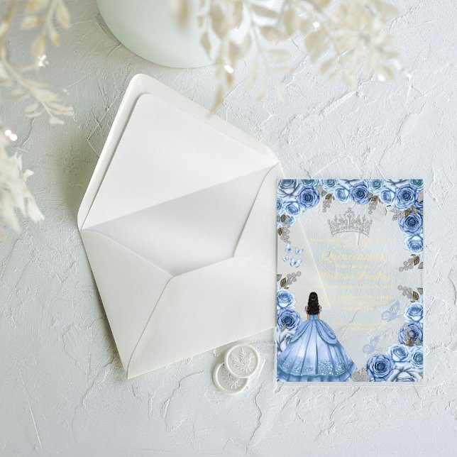 Invitaciones Acrílicas Elegante moscarda azul floral Quinceanera (Subido por el creador)