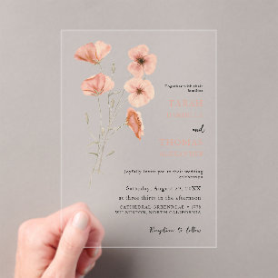 Invitaciones Acrílicas Elegante Naranja Poppy Meadow Boda de flores