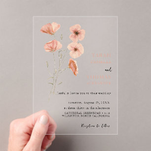 Invitaciones Acrílicas Elegante Naranja Poppy Meadow Boda de flores