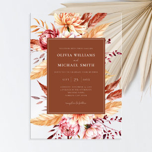 Invitaciones Acrílicas Elegante Naranja quemado Boho Moda Boda floral