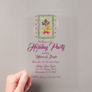 Invitaciones Acrílicas Elegante Navidad de Trompa Francesa Púrpura
