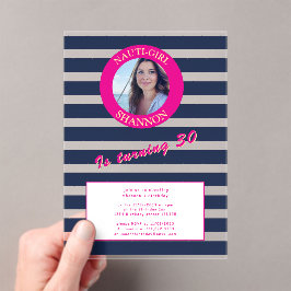 Invitaciones Acrílicas Elegante Navy Blue Stripe 30 cumpleaños