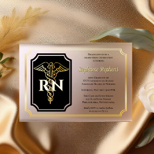 Invitaciones Acrílicas Elegante Negro Fiesta de Graduación de Enfermera