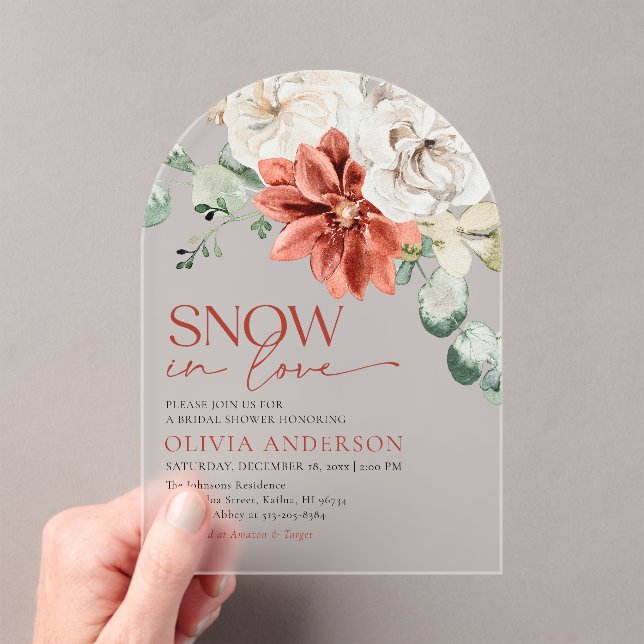Invitaciones Acrílicas Elegante nieve en amor ducha de novia roja de invi (Insitu (portátil))